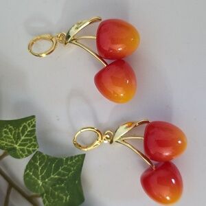 Gold Filled Huggie Hoop Cherry Drop Earrings